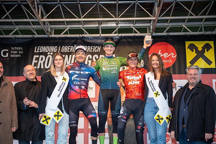 Podest Herren 2.Platz Sebastian Schönberger (AUT, Team Felt - Felbermayr), Sieger Jaka Primozic (SLO, Hrinkow Advarics), 3. Platz Marco Schrettl (AUT, Tirol KTM Cycling Team)  63. Saison Eroeffnung Leonding Herren, Road Cyling League Austria