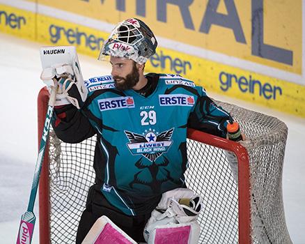 Tormann Michael Ouzas (EHC Liwest Black Wings Linz), EHC Liwest Black Wings Linz vs Dornbirner Eishockey Club
