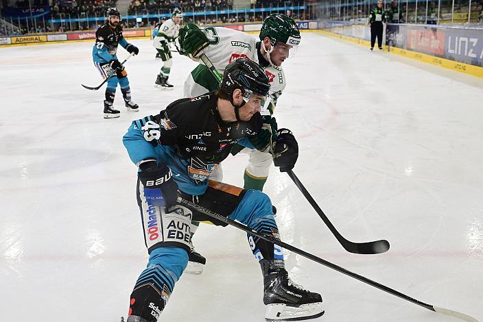 Graham Knott (Steinbach Black Wings Linz), Rasmus Bengtsson (FTC-Telekom), 45. Runde ICE, Steinbach Black Wings Linz vs FTC-Telekom, Linz AG Eisarena 
