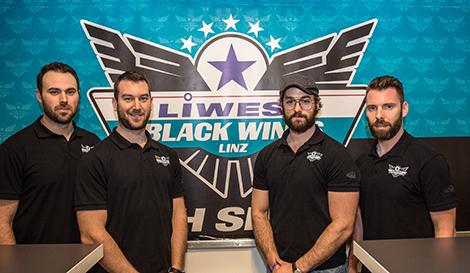 Marc-Andre Dorion (EHC Liwest Black Wings Linz), Dan DaSilva (EHC Liwest Black Wings Linz), Sebastien Piche (EHC Liwest Black Wings Linz), Tormann Michael Ouzas (EHC Liwest Black Wings Linz), EHC Liwest Black Wings Linz
