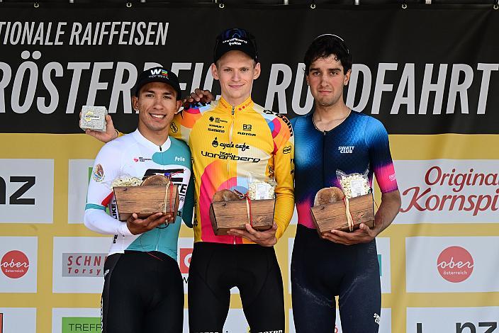 Etappenpodest 2. Platz Edgar David Cadena (MEX, Petrolike), Etappensieger Jannis Peter (GER, Team Vorarlberg), 3. Platz Mattia Gaffuri (ITA, Swatt Club) 4. Etappe St.Florian /Asten - Hinterstoder/Höss 15. Int. Raiffeisen OÖ-Radrundfahrt UCI Kat. 2.2