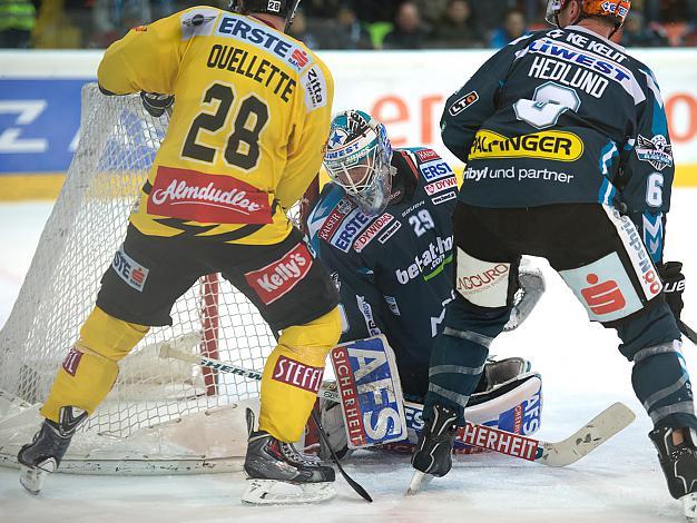 Michael Ouzas, Tormann, Linz voe Mike Ouellette, Vienna, EHC Liwest Black Wings Linz vs UPC Vienna Capitals