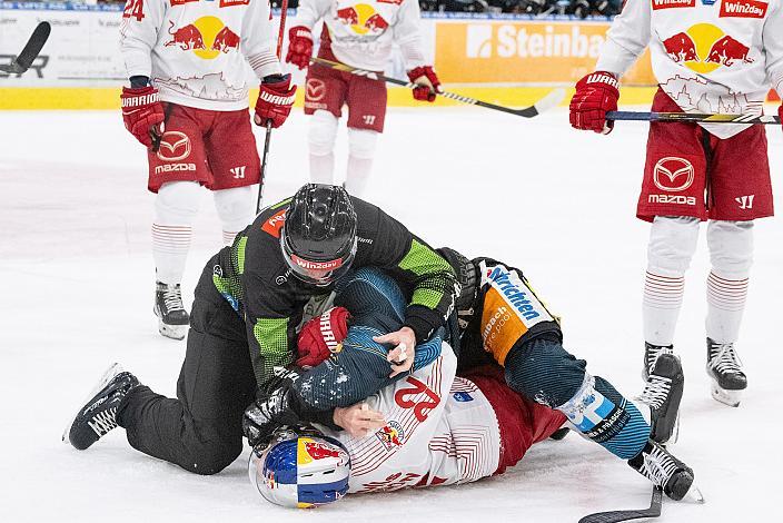 Emilio Romig (Steinbach Black Wings Linz), Dennis Robertson (EC Red Bull Salzburg) Steinbach Black Wings Linz vs EC Red Bull Salzburg, Linz AG Eisarena 