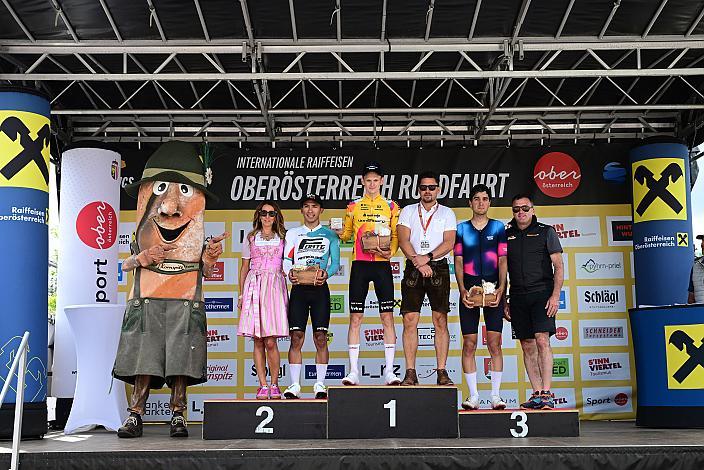 Etappenpodest 2. Platz Edgar David Cadena (MEX, Petrolike), Etappensieger Jannis Peter (GER, Team Vorarlberg), 3. Platz Mattia Gaffuri (ITA, Swatt Club) 4. Etappe St.Florian /Asten - Hinterstoder/Höss 15. Int. Raiffeisen OÖ-Radrundfahrt UCI Kat. 2.2