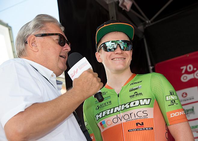 Dominik Hrinkow (AUT, Hrinkow Advarics Cycleang Team) , Harald Mayer (Rundfahrtssprecher)  1. Etappe Feldkirch - Feldkirch, 70. Ã–sterreich Rundfahrt 