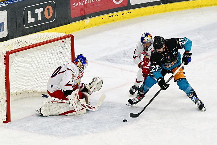 Tormann David Kickert (EC Red Bull Salzburg), Shawn St.Amant (Steinbach Black Wings Linz), Nash Nienhuis (EC Red Bull Salzburg), 8. Runde ICE, Steinbach Black Wings Linz vs EC Red Bull Salzburg, Linz AG Eisarena 