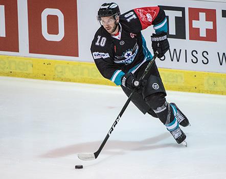 defenseman Marc-Andre Dorion #10 of Liwest Black Wings  EHC Liwest Black Wings Linz vs SC Bern