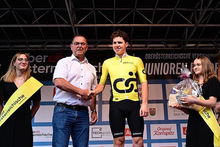 Im Gelben Trikot des Gesamtführenden Luis Grupp (GER, Team Deutschland) 2. Etappe Sarleinsbach - Sarleinsbach, Int. Oberösterreichische Versicherung OÖ Junioren Oberösterreich Rundfahrt