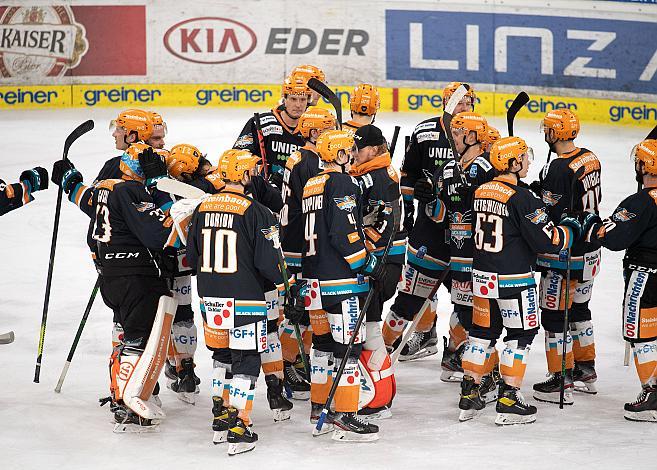 Linz feiert den Overtime Sieg, Steinbach Black Wings 1992 vs HC TWK Innsbruck, Qualifikationsrunde, Eishockey, Bet at Home ICE Hockey League