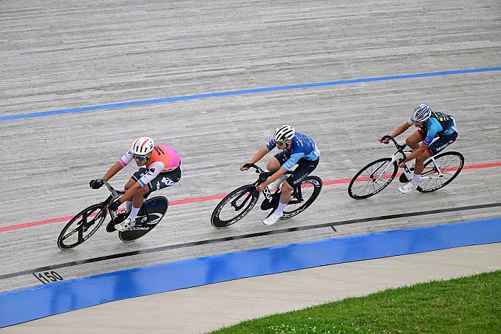 v.l. Tim Wafler (AUT, Tirol Cycling Team), Raphael Kokas (AUT, MaxSolar Cycling Team), Santiago Wrolich (AUT, EC Panaceo KAC), Hello Yellow Velodrom Linz, Rad Bahnstaatsmeisterschaft 2025