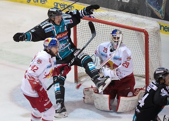 Brian Lebler (EHC Liwest Black Wings Linz), Tormann Bernhard Starkbaum (EC Red Bull Salzburg), EHC Liwest Black Wings Linz vs EC Red Bull  Salzburg 6. Semifinale