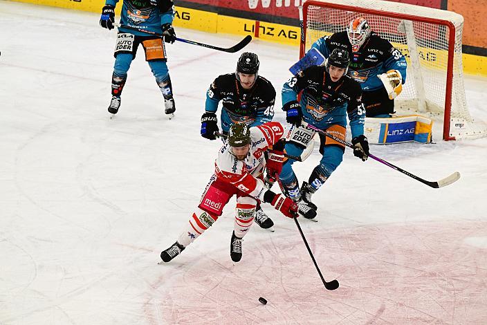 Paul Eder (Steinbach Black Wings), Graham Knott (Steinbach Black Wings Linz), Brad McClure (HCB Suedtirol Alperia), 23. Runde ICE, Steinbach Black Wings Linz vs HCB Suedtirol Alperia, Linz AG Eisarena 