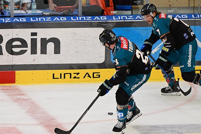 Kyle Topping (Steinbach Black Wings Linz), Brian Lebler (Steinbach Black Wings Linz), 2. Runde ICE, Steinbach Black Wings Linz vs Milano Hockey Club, Linz AG Eisarena 