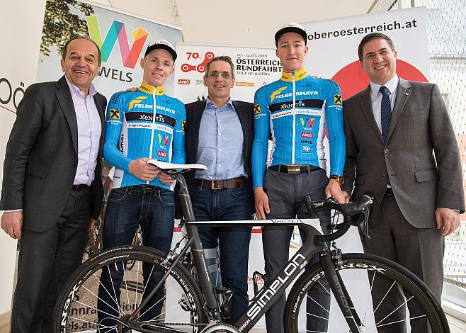Paul Resch, Daniel Lehner (AUT, Team Felbermayr Simplon Wels), Herr Felbermayr, Florian Kierner (Team Felbermayr Simplon Wels), Bgm. Dr. Andreas Rabl, Wels