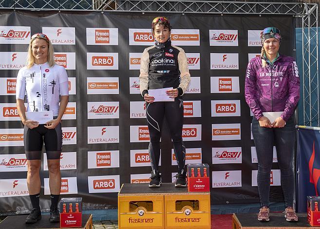 Siegerpodest Damen Elite / U23, Austrian Time Trail Series v.l. 2. Platz  Sylvia Gehnböck (AUT, Format RC), Siegerin Manuela Hartl (GER, Team Cookina ARBOE ASKOE), 3. Platz Gabriele Erharter (AUT, La Musette Radunion) ATTS, Zeitfahren, Austrian Time Trail Series,  U23, Elite Damen und Herren