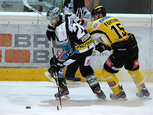 Adrian Veideman, Linz mit Francois Fortier, Vienna Capitals, EHC Liwest Black Wings Linz vs. UPC Vienna Capitals, 3. Viertelfinale