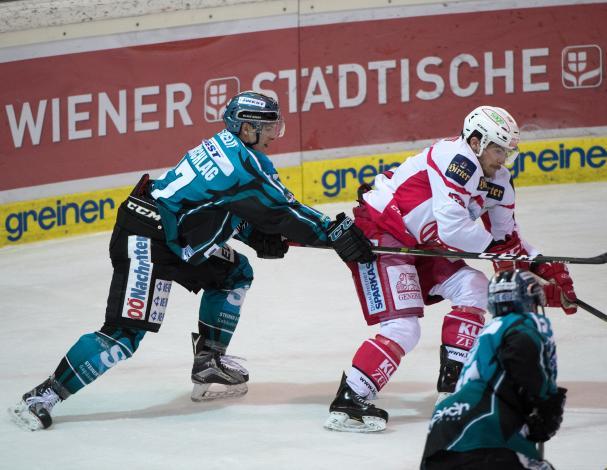 Stefan Freunschlag (EHC Liwest Black Wings Linz) und Manuel Geier (EC KAC)  EHC Liwest Black Wings Linz vs EC KAC, Pick Round