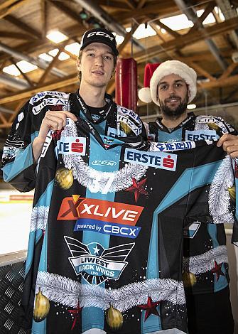 Laurens Ober (EHC Liwest Black Wings Linz), Dragan Umicevic (EHC Liwest Black Wings Linz) Weihnachtstrikot Trikot