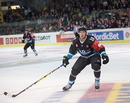 forward Joel Broda #19 of Black Wings Linz EHC Liwest Black Wings Linz vs SC Bern