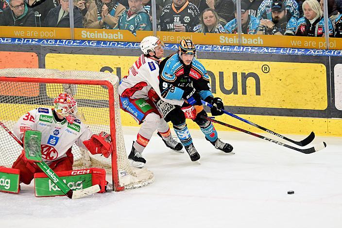 Luka Maver (Steinbach Black Wings Linz), Tobias Sablattnig (EC KAC) Semifinale 6, Win2Day ICE Hockey League, 2. Semifinale, Steinbach Black Wings Linz vs EC KAC,  Linz AG Eisarena 
