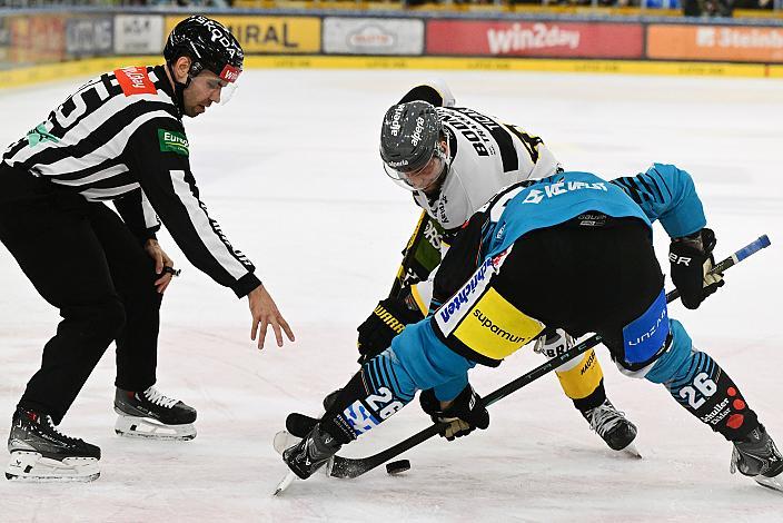 Travis Barron (Steinbach Black Wings Linz), Rok Ticar (HC Pustertal Wölfe), 28. Runde ICE, Steinbach Black Wings Linz vs HC Falkensteiner Pustertaler Wölfe, Linz AG Eisarena 