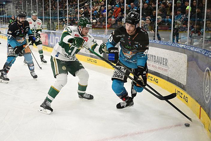 Graham Knott (Steinbach Black Wings Linz), Rasmus Bengtsson (FTC-Telekom) 45. Runde ICE, Steinbach Black Wings Linz vs FTC-Telekom, Linz AG Eisarena 