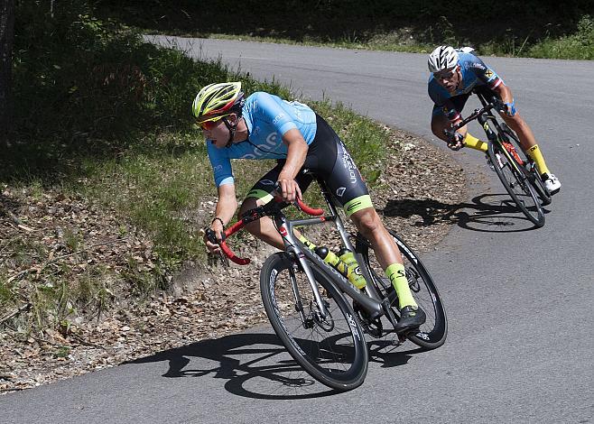 Jannik Steimle (GER, Team Vorarlberg Santic) , Matthias Krizek (AUT, Team Felbermayr Simplon Wels) in der Abfahrt vom Turmberg  1. Etappe Wels - Stift Reichersberg, Radsport 10. Int. OOE Rundfahrt