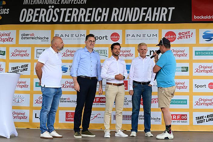 Kornspitz Erfinder Peter Augendopler, Mario Rossmann (Präsident Cycling Upper Austria, Oberösterreich), Walter Ameshofer (LRV OÖ Vize Präsident), 3. Etappe Asten - Bad Schallerbach, Oberösterreich Rundfahrt