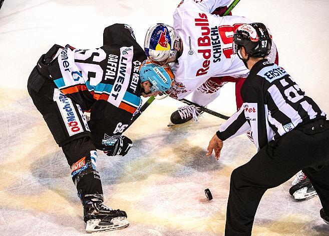 Im Bild: Stefan Gaffal (EHC Liwest Black Wings Linz), Michael Schiechel (EC Red Bull Salzburg),  Eishockey,  EHC Liwest Black Wings Linz vs Red Bull Salzburg