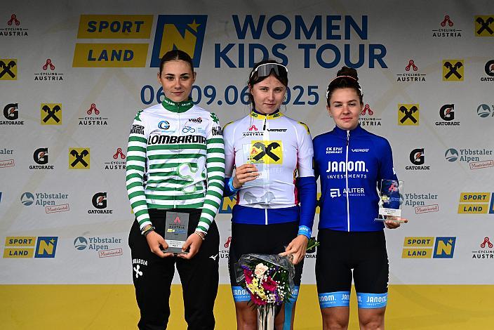Das Podest U17, Gesamt Podest U17, Mädchen Siegerin Karolina Hajdukova (SVK, CK EPIC Dohnany) 2. Platz Isabella De Angelis (ITA, Team Lombardia), 3. Platz Natalia Letkova (Slowakei), Zeitfahren Herzogenburg, 3. Etappe Sportland NOE Kids Tour