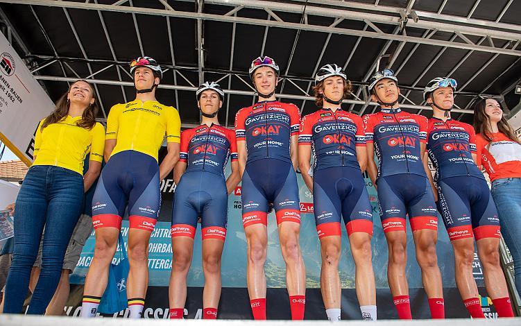 Im Gelben Trikot des Gesamtführenden Alec Segaert (BEL, Gaverzicht Be - Okay) und das Team Gaverzicht Be - Okay, 46. Int. Keine Sorgen,  Junioren Rundfahrt UCI Kat. MJ 2.1, 3. Etappe Bad Wimsbach/Neydharting - Strass im Attergau