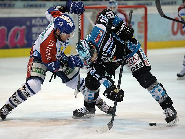 #21 Philipp Lukas, Linz und #7 Adam Naglich, KHL Medvescak Zagreb, EHC Liwest Black Wings Linz vs KHL Medvescak Zagreb, Zwischenrunde