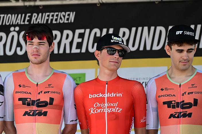 Jakob Purtscheller AUT, Tirol KTM Cycling Team), Marco Schrettl (AUT, Tirol KTM Cycling Team), im Trikot des Besten Österreichers, Tim Wafler (AUT, Tirol Cycling Team),  4. Etappe St.Florian /Asten - Hinterstoder/Höss 15. Int. Raiffeisen OÖ-Radrundfahrt UCI Kat. 2.2