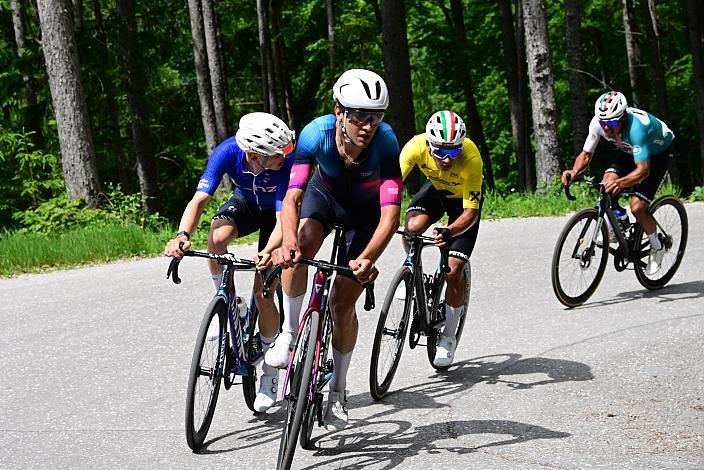 Anstieg zur Höss, Aaron Dockx (BEL, Alpecin-Deceuninck Development Team), Edgar David Cadena (MEX, Petrolike),  Mattia Gaffuri (ITA, Swatt Club), Jannis Peter (GER, Team Vorarlberg), 4. Etappe St.Florian /Asten - Hinterstoder/Höss 15. Int. Raiffeisen OÖ-Radrundfahrt UCI Kat. 2.2