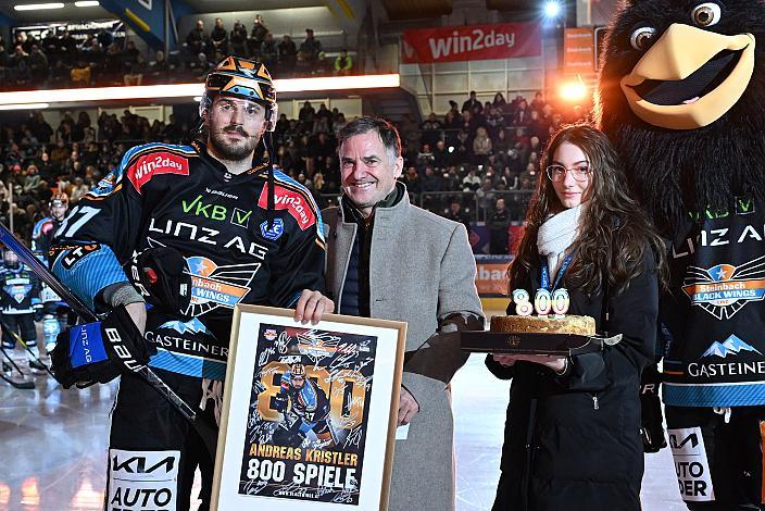 800 Ligaspiele für Andreas Kristler (Steinbach Black Wings Linz) Win2Day ICE Hockey League,  Steinbach Black Wings Linz vs Olimpija Ljubljana,  Linz AG Eisarena