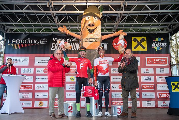 Podest Herren Sieger Jaka Primozic (SLO, Hrinkow Advarics), 3. Platz Marco Schrettl (AUT, Tirol KTM Cycling Team)  63. Saison Eroeffnung Leonding Herren, Road Cyling League Austria