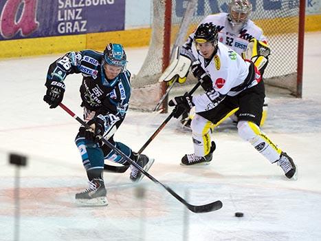 Rob Hisey, Linz und Andy Sertich, Dornbirn, EHC Liwest Black Wings Linz vs Dornbirner EC