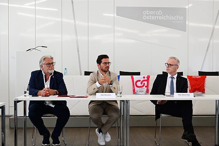 Bgm Eberstalzell Günther See, Mario Rossmann (Präsident Cycling Upper Austria, Oberösterreich),  Oberösterreichische Versicherung Generaldirektor Mag. Othmar Nagl,  51. OÖ Junioren Rundfahrt Pressekonferenz
