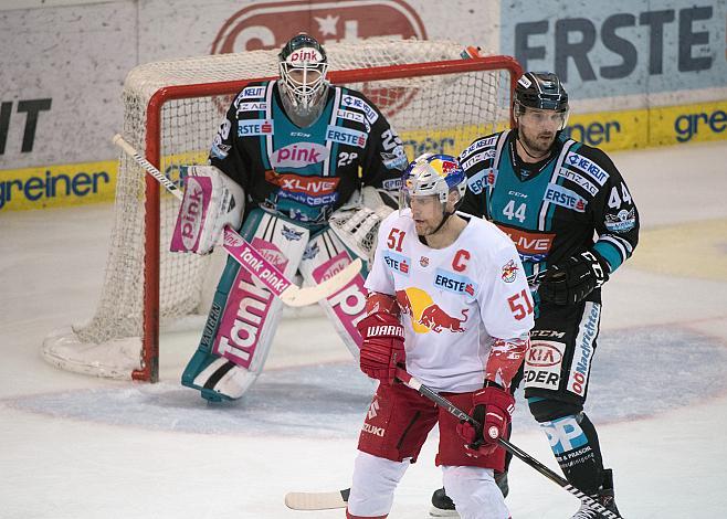 Tormann Michael Ouzas (EHC Liwest Black Wings Linz), Shane O Brian (EHC Liwest Black Wings Linz), Matthias Trattnig (EC Red Bull Salzburg)  EHC Liwest Black Wings Linz vs EC Red Bull  Salzburg 4. Semifinale