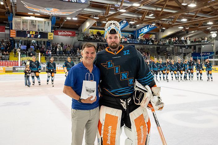 Spieler des Abends Tormann Rasmus Tirronen (Steinbach Black Wings Linz), Testspiel Steinbach Black Wings Linz vs Straubing Tigers, Linz AG Eisarena, pre season 