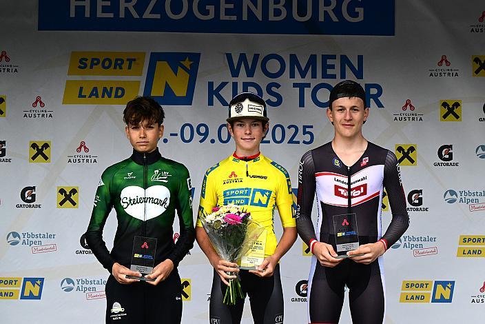 Gesamtergebnis 2. Platz Alexander Walcher (AUT, LRV Steiermark), Sieger und im Gelben Trikot der Kids Tour Georg Wartlsteiner (AUT, LRV Tirol / OOE), 3. Platz Tobias Gerauer, (AUT, LRV Tirol / OOE) Zeitfahren Herzogenburg, 3. Etappe Sportland NOE Kids Tour