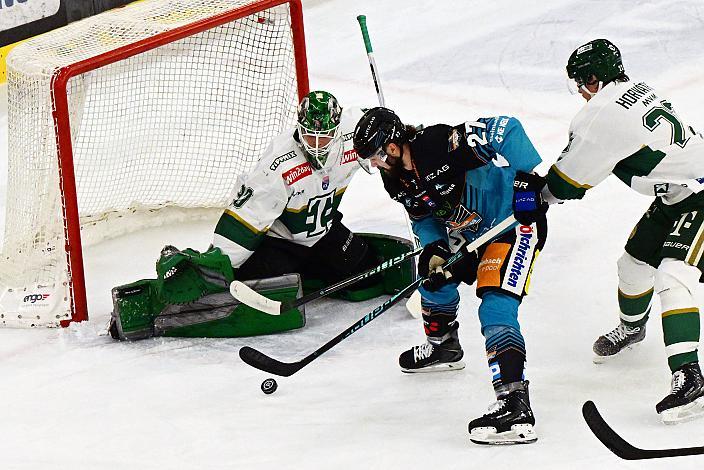 Tormann Bence Balizs (FTC-Telekom), Shawn St.Amant (Steinbach Black Wings Linz) 45. Runde ICE, Steinbach Black Wings Linz vs FTC-Telekom, Linz AG Eisarena 