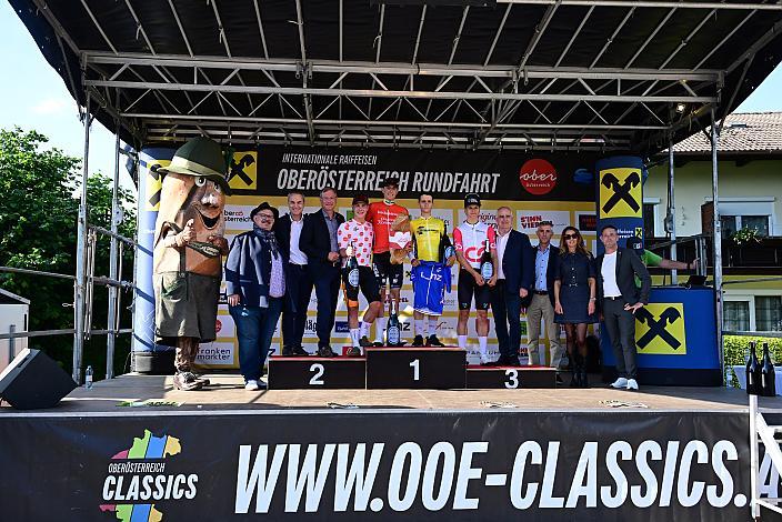 Marco Schrettl (AUT, Tirol KTM Cycling Team), Josef Dirnbauer (AUT, Cycling Team Schwingshandl), Im gelben Trikot des Gesamtführenden Lorenzo Galimberti (ITA, Petrolike) 2. Etappe Eferding - Ried im Innkreis, 15. Int. Raiffeisen OÖ-Radrundfahrt UCI Kat. 2.2