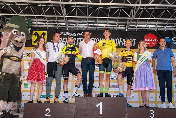 Siegerpodest Gesamt, 2. Platz Alexis Guerin (FRA, Team Vorarlberg), Sieger Rainer Kepplinger (AUT, Hrinkow Advarics), 3. Platz Johannes Staune-Mittet (NOR, Team Jumbo-Visma)  St.Florian, Asten - Resort Hinterstoder, Höss, Int. Raiffeisen Oberösterreich Rundfahrt UCI Kat. 2.2