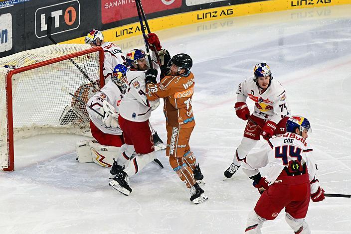 Tormann Atte Tolvanen (EC Red Bull Salzburg), Nash Nienhuis (EC Red Bull Salzburg), Ken Ograjensek (Steinbach Black Wings Linz), Travis St. Denis (EC Red Bull Salzburg),  30. Runde ICE, Steinbach Black Wings Linz vs EC Red Bull Salzburg, Linz AG Eisarena 