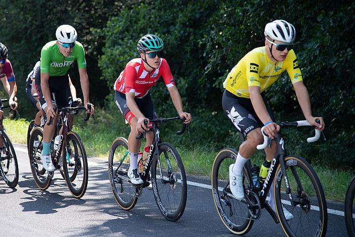 in Rot Benjamin Eckerstorfer (AUT, Team Österreich), Im Gelben Trikot des Gesamtführenden Frank Aron Ragilo (EST, Cannibal Team), Bad Wimsbach - Strass im Attergau, Int. "Keine Sorgen" Junioren Rundfahrt UCI Kat. 2.1 MJ
