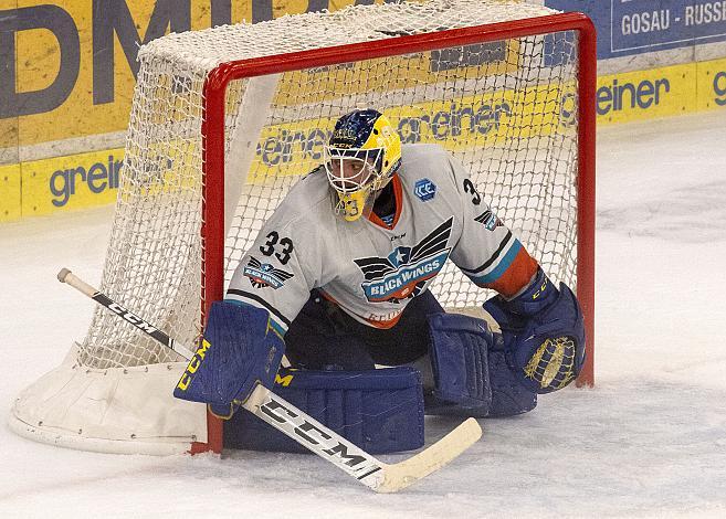 Im Tor Tormann Luca Gracnar (Black Wings Linz) Black Wings Linz,  Eishockey, Testspiel