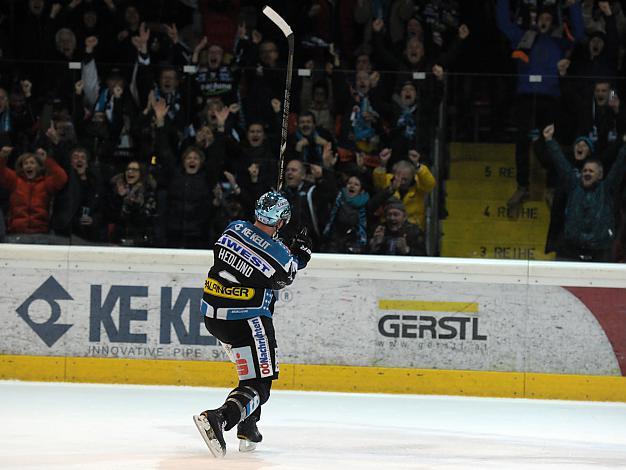 #6 Andy Hedlund feiert, EHC Liwest Black Wings Linz vs KHL Medvescak Zagreb, Zwischenrunde