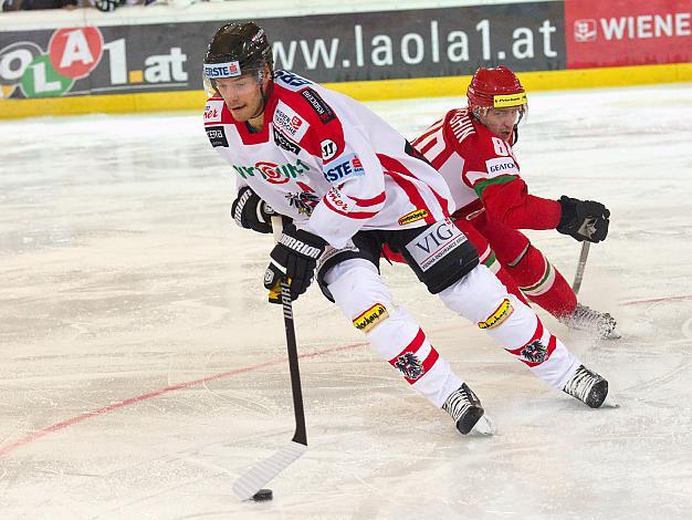Thomas Raffl, AUT und Yevgeni Kovyrshin, BLR, Oesterreich vs Weissrussland, IIHF Euro Hockey Challenge