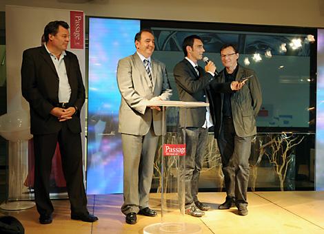 Politiker beim Ramba Zamba der Liowest Black Wings Linz. Guenter Steinkellner, Erich Haider, Christian Diendorfer, Norbert Darabosch